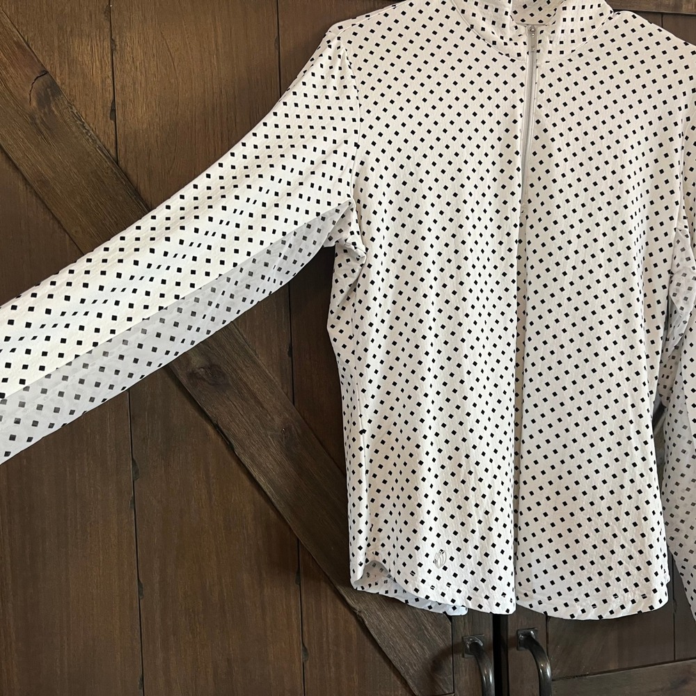 GGBlue Luxe Sport Womens Large White Black Diamond Polka Dot Quarter Zip Top
